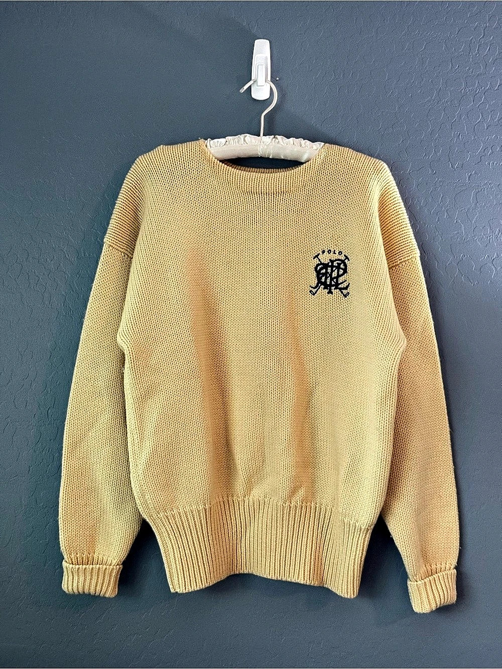 Vintage 1988 Polo Ralph Lauren RLPC Crest Wool Sweater YELLOW L Made Hong Kong